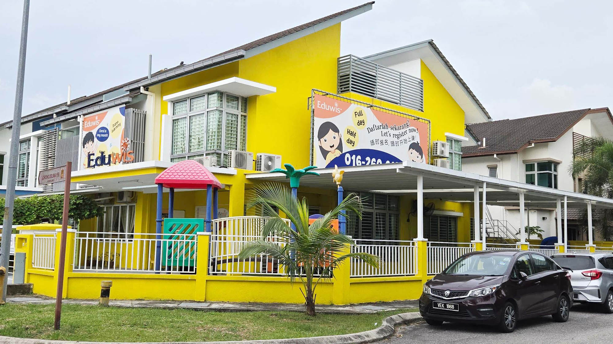 Eduwis preschool in Klang, a vibrant Klang kindergarten offering early childhood education in a cheerful yellow building with outdoor facilities.