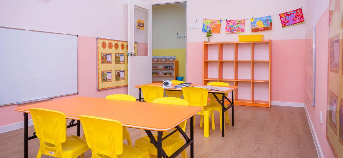 Eduwis kindergarten Subang Jaya classroom with colorful furniture, organized shelves, and a creative learning environment designed for young learners.