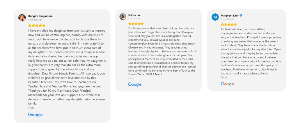 KL parents are satisfied with Eduwis Preschool